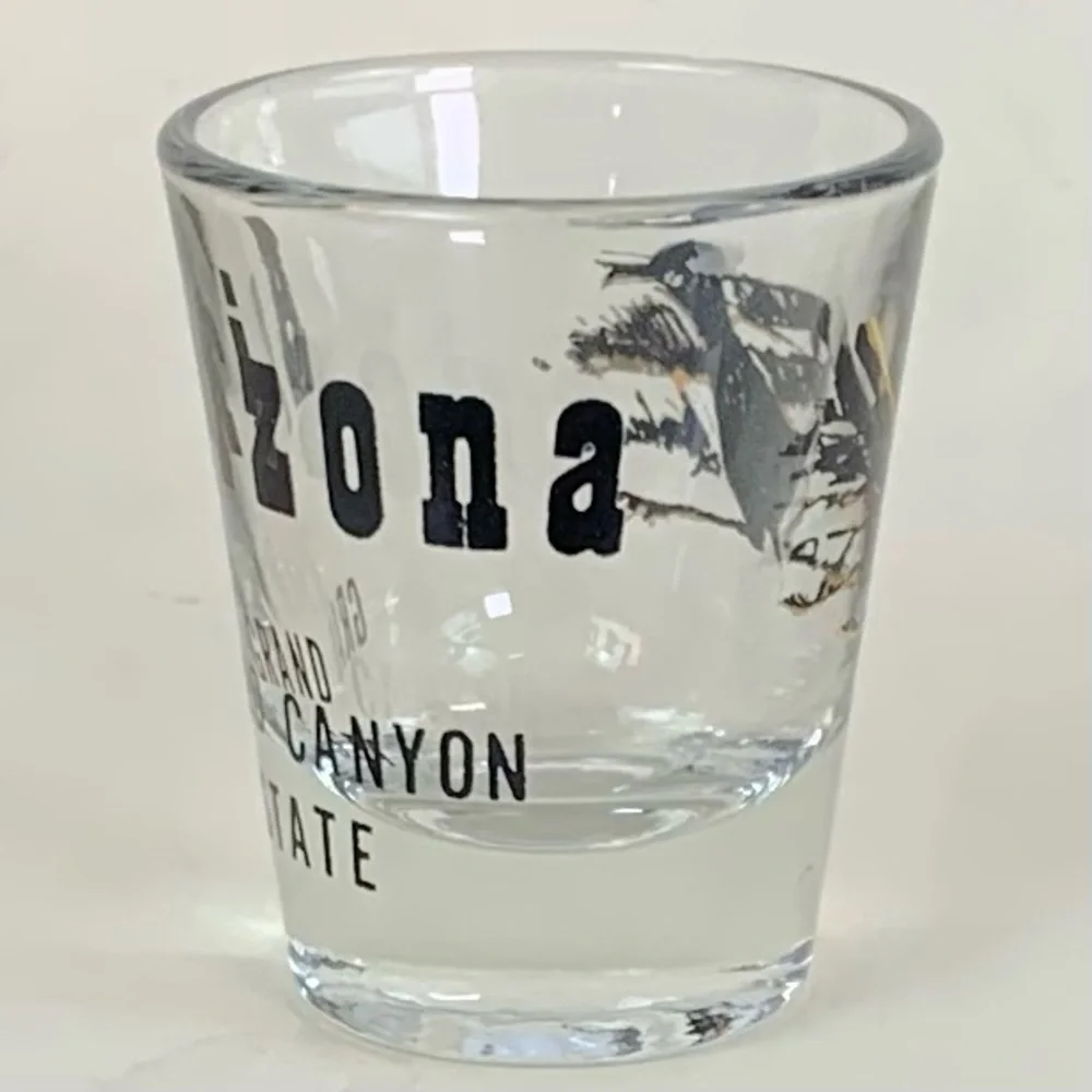 Arizona Grand Canyon State souvenir shot glass with Roadrunner.